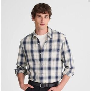 Madewell Shirt Mens Medium Blue Cream Plaid Flannel Lightweight Button NW780